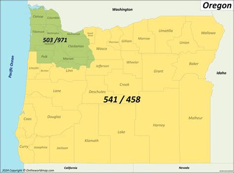 Oregon Area Codes Map - List of Area Codes in Oregon - Ontheworldmap.com