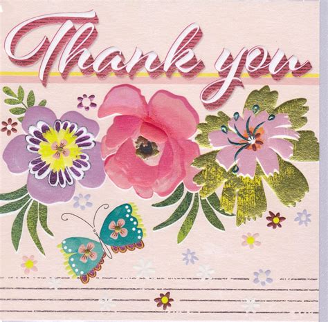 Flowers & Butterfly Retro Thank You Card - Karenza Paperie