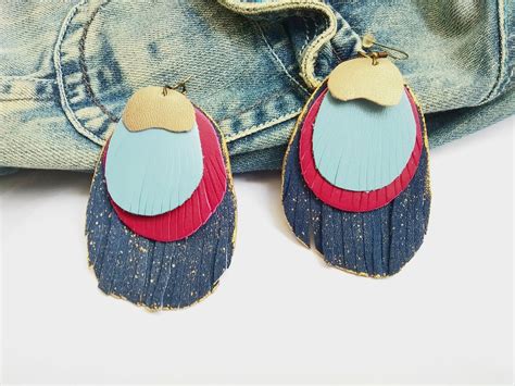 Exotic Earrings Large Leather Earrings Colorful Earrings - Etsy