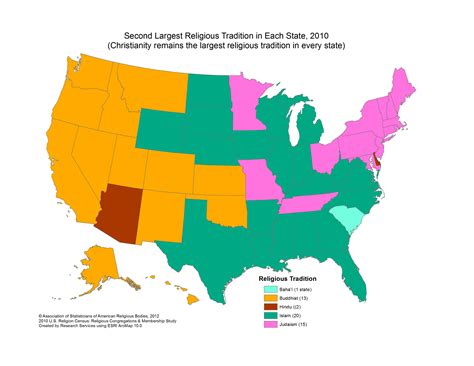 A Map of the Second-Largest Religion in Each State