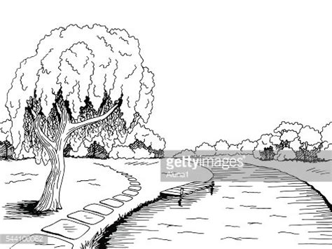 Park River Willow Tree Graphic Black White Landscape Sketch Vector Stock Clipart | Royalty-Free ...