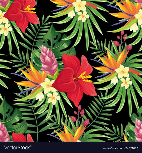 Rainforest flowers seamless pattern tropical Vector Image