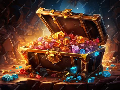 Premium AI Image | An open Treasure Chest filled with a lot of with gems in a cave