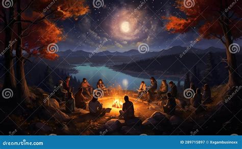 Children Telling Stories Around a Campfire in the Night Stock ...