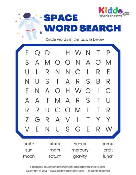 Free Printable Space Word Search Worksheet - kiddoworksheets