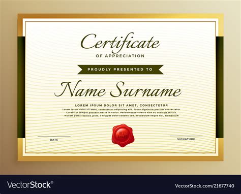 Premium golden certificate of appreciation Vector Image