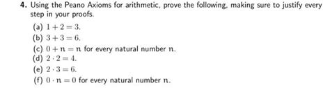 Solved 4. Using the Peano Axioms for arithmetic, prove the | Chegg.com