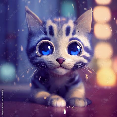 Art drawing of cute baby cat in snow, pic as wallpaper. poster, t shirt ...