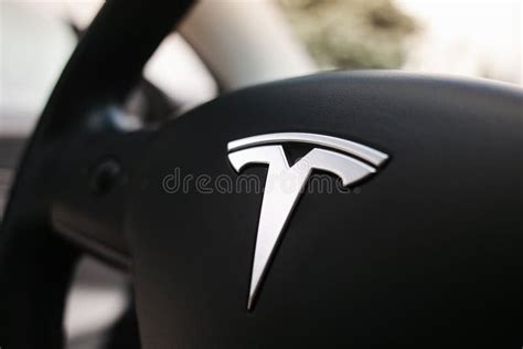 Tesla Model 3 Performance Logo on the Steering Wheel. Editorial ...