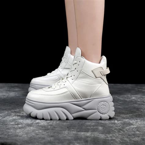 Woman Chunky Sneakers High Heels Shoes 2019 Spring Female Casual Shoes ...