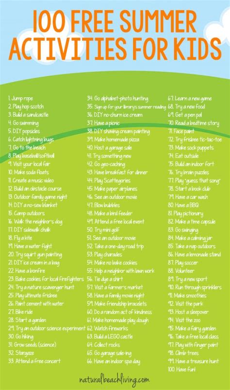 100 Free Summer Activities For Kids (free printable) - Natural Beach Living