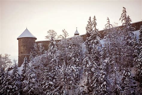 Austria, Hohenwerfen Castle Walls in Winter with Snow Stock Image - Image of landmark ...