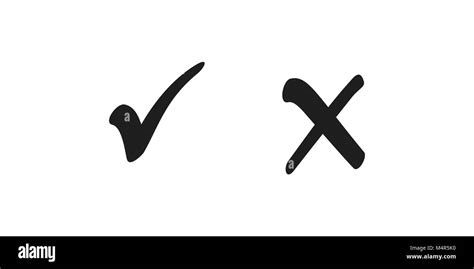 Check box list icons tick and cross, black marks isolated on white background. Vector ...