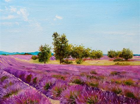 Lavender Fields Art Painting Original Landscape Lavender Wall - Etsy