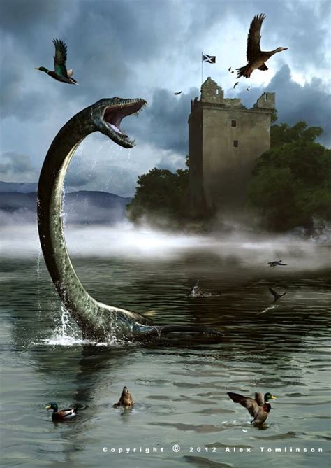 Loch Ness monster- Scottish cryptid: an amphibious, carnivorous, plesiosaur-like creature that ...