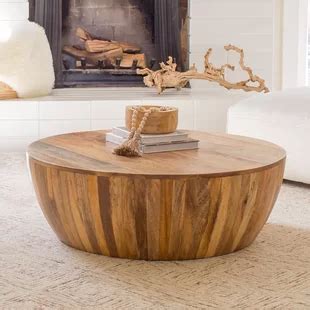 Steelside™ Cassius Solid Wood Drum Coffee Table | Wayfair | Wood cocktail table, Coffee table ...
