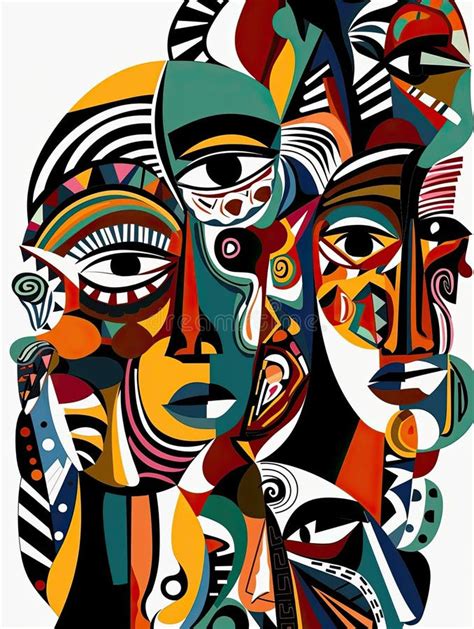 AI Generated Illustration of a Stylized Painting of Faces in a Variety of Colors Stock ...