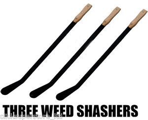 3 x WEED SLASHER 800 mm GARDENING CLEAR GRASS STEEL WOODEN HANDLE HAND ...