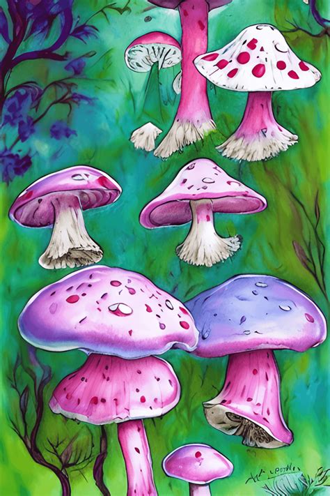 Alice in Wonderland Mushrooms Whimsical Pastel Pretty Watercolor ...