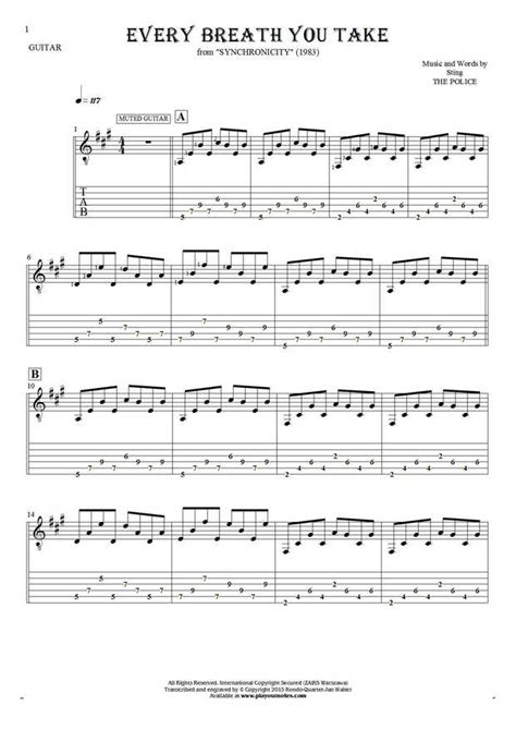 Every Breath You Take - Notes and tablature for guitar | PlayYourNotes