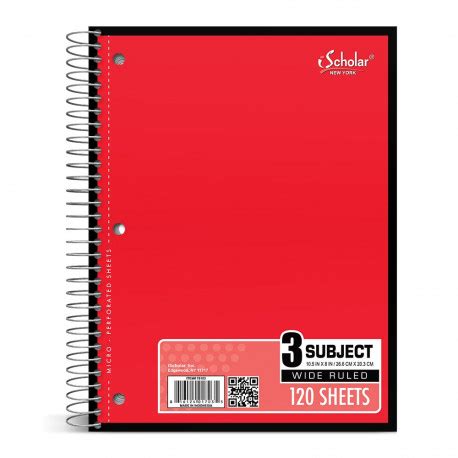 3-Subject Spiral Notebook Wide Ruled 120 sheets