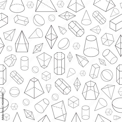 Isometric 3d shapes seamless pattern. Geometric math wireframe objects ...