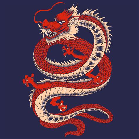 Angry japanese dragon colorful concept in vintage style on dark background isolated vector ...