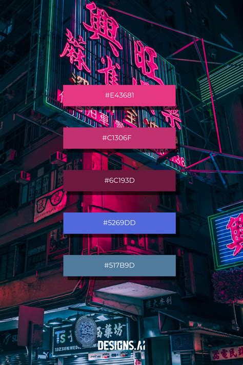 Colorful Pink Blue Neon Signs Night Photography Street Hong Kong Concept Urban Futuristic City ...