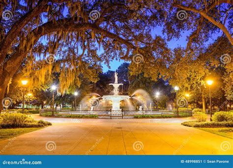 Forsyth Park in Savannah, GA Stock Image - Image of night, oaks: 48998851