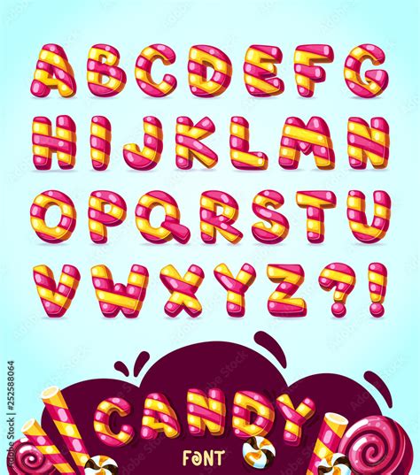 Candy cartoon font. Vector strips bubble letters set Stock Vector | Adobe Stock