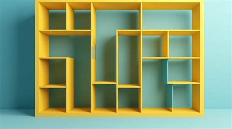 Bookshelf Minimalist Concept Of Yellow And Blue Wall With Empty In 3d ...