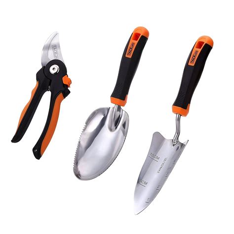 Garden Tool Set, 3 Piece Stainless Steel Heavy Duty Gardening kit with Soft Rubberized Non-Slip ...