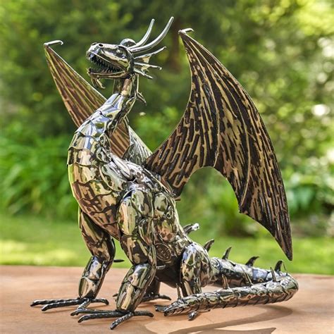 21" Tall Metal Dragon Statue "Alexander"