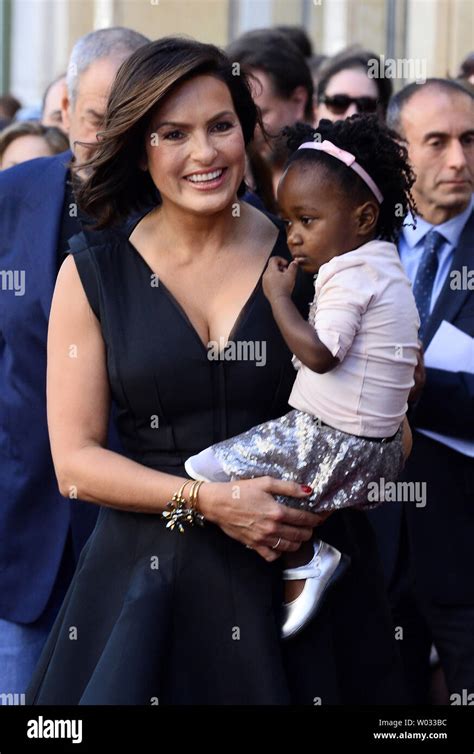 Actress Mariska Hargitay holds her daughter Amaya during an unveiling ...