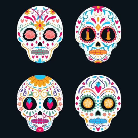Premium Vector | Set of colorful mexican skull. day of the dead, dia de los muertos