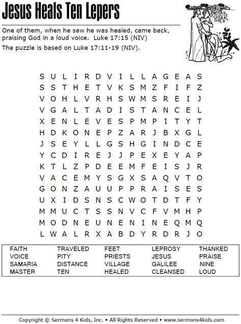 Jesus Heals Ten Lepers - Word Search | Jesus heals, Ten lepers, Sunday school lessons