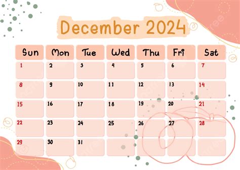 2024 December Monthly Calendar Peach, 2024, Monthly Calendar, Monthly ...