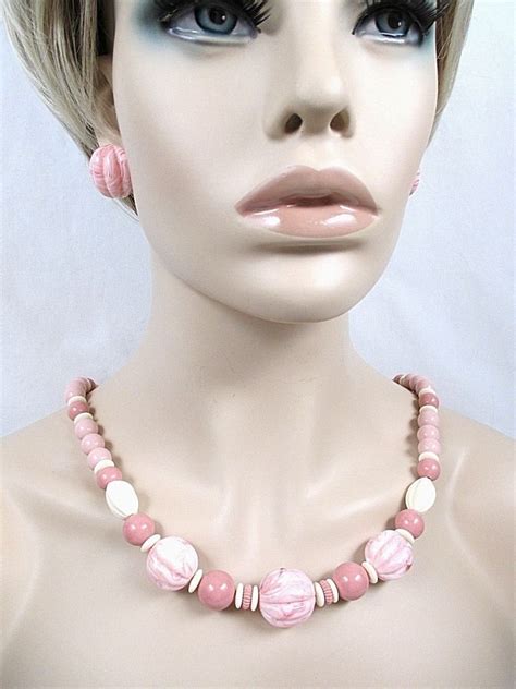 AVON " Burst of Spring" Pink Coral Necklace & Earrings 1988 -Melon Ball Beads | Coral necklace ...