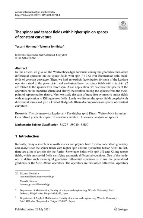 (PDF) The spinor and tensor fields with higher spin on spaces of constant curvature