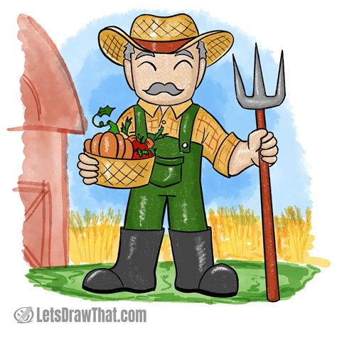 How To Draw A Farmer - An Easy Cartoon Farmer Drawing| Let's Draw That! | Cartoon drawings ...