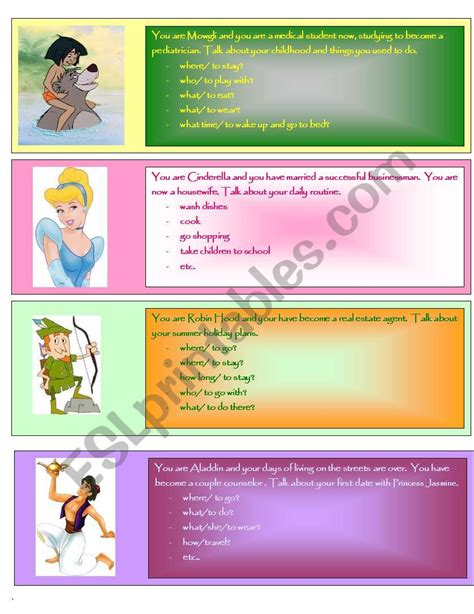 Disney stories role play - ESL worksheet by snowflake