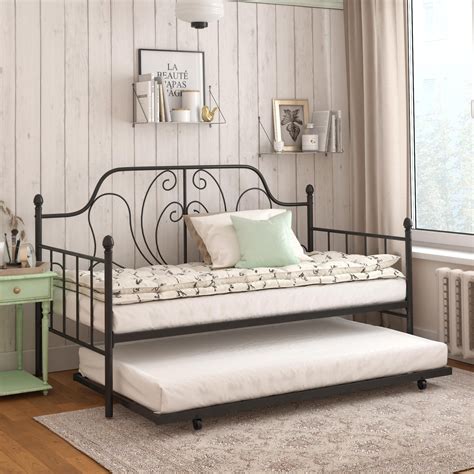 DHP Ivorie Metal Daybed with Trundle, Twin/Twin, Black - Walmart.com | Metal daybed, Daybed with ...