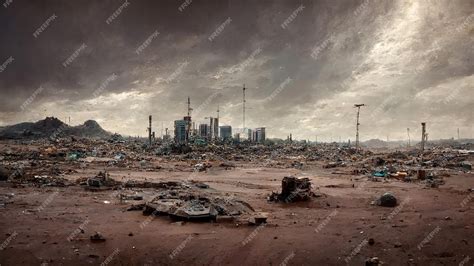 Premium Photo | City Landfill in Wasteland SciFi Post Apocalyptic Panoramic Art Illustration