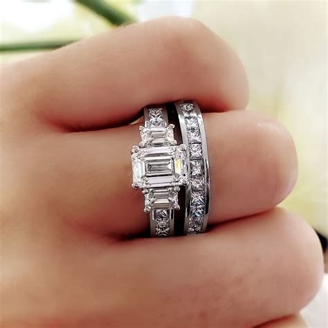 2.2ct. Emerald cut Natural Diamond Classic 3 Stone Emerald Princess Channel Engagement Ring (GIA ...