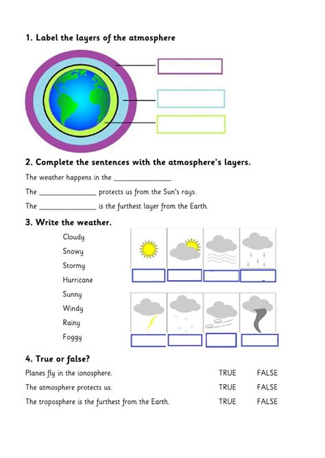 Layers Of The Atmosphere Activity Sheet