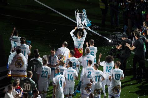 Cristiano Ronaldo of Real Madrid celebrates with teammates during... | Real madrid, Real madrid ...