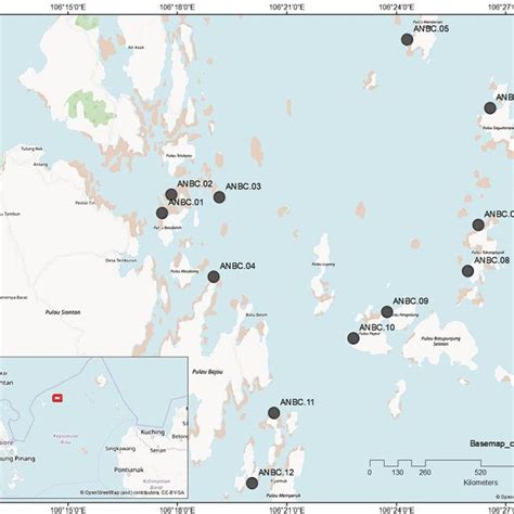 Map of Anambas Islands (Riau Islands Province, Indonesia) of the twelve ...