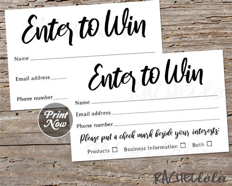 Raffle Ticket Template Printable Enter to Win Entry Form - Etsy Canada