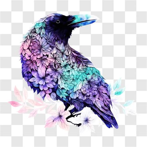 Download Colorful Raven on Flowers Art Piece PNGs Online - Creative Fabrica