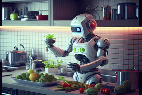 Robot chef cooking in kitchen of future home genius, smart robot ...